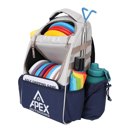 Disc Golf Bag, Large Disc Golf Backpack Holds Over 21 Discs, Durable & Lightweight with Multiple Storage Pockets - color: White-Blue