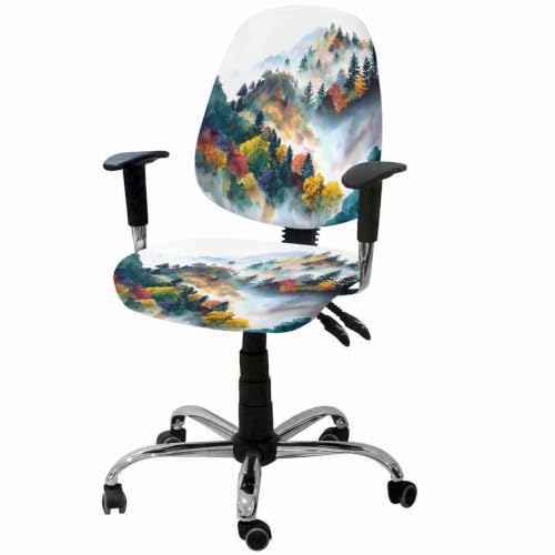 Savannan Office Chair Cover, Foggy Mountain Tree Plant Protective Stretch Elastic Universal Cover for Desk Task Chair,Computer Rotating Chair 1 Pcs Natural Forest Landscape Theme