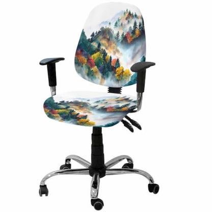 Savannan Office Chair Cover, Foggy Mountain Tree Plant Protective Stretch Elastic Universal Cover for Desk Task Chair,Computer Rotating Chair 1 Pcs Natural Forest Landscape Theme