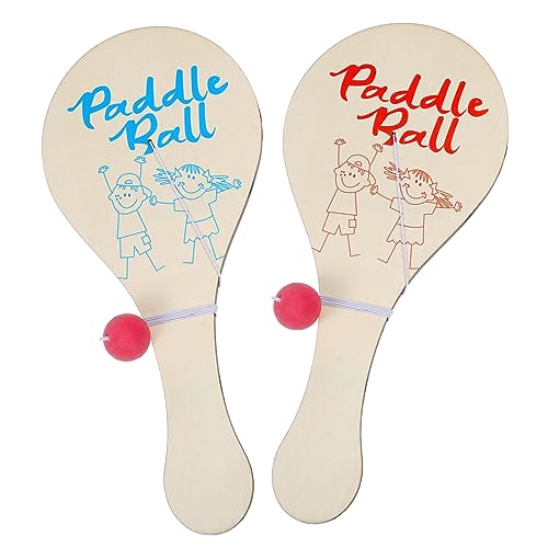 Kigley 4 Pcs 11.5 Inch Wooden Paddle Ball Game Set of 4, Paddle Board Toy with String Indoor Outdoor Games Fun Activity Toys Wood Paddleball with Bouncy Ball for Boys and Girls Birthday Party Favors