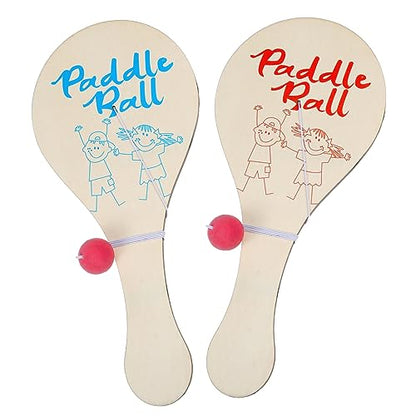 Kigley 4 Pcs 11.5 Inch Wooden Paddle Ball Game Set of 4, Paddle Board Toy with String Indoor Outdoor Games Fun Activity Toys Wood Paddleball with Bouncy Ball for Boys and Girls Birthday Party Favors