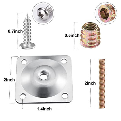 Leg Mounting Plates, 4 Sets Furniture Leg Attachment Plates, 5/16"(M8) Industrial Grade Flat Mounting T-Plates with Hanger Bolts, Screws, Strengthen Weak Furniture Repair Damaged Sofa Couch Seat - color: Sliver