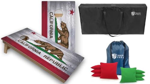 Tournament Grade Tailgating Pros Regulation Cornhole Boards Flag Set - Includes 8 Bean Bags, Carrying Cases, and 4'x2' Corn Hole Toss Game - color: California Flag