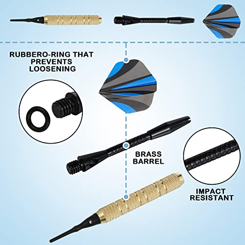 24 Pieces Aluminum Dart Shafts Shafts for Darts Steel Tip Soft Tip Dart Accessories 1.97 Inches Hard Metal Dart Stems with Rubber O Rings Darts Sharpener for Sports Outdoor Dart Flight (Black, Silver)