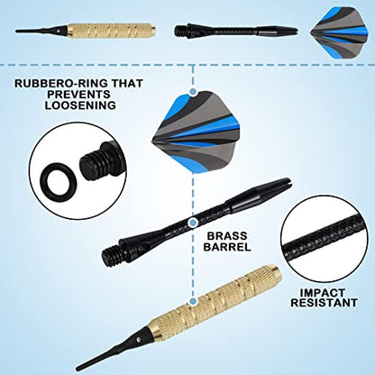 24 Pieces Aluminum Dart Shafts Shafts for Darts Steel Tip Soft Tip Dart Accessories 1.97 Inches Hard Metal Dart Stems with Rubber O Rings Darts Sharpener for Sports Outdoor Dart Flight (Black, Silver)