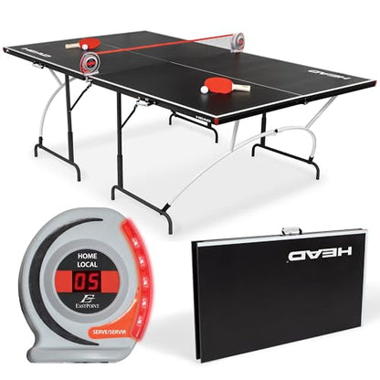 EastPoint Mid-Size Portable Ping Pong Table - 92" x 52" x 30", 2 Paddles & Balls - Foldable Design for Quick Setup - Indoor Ping Pong Game Table - Electronic Scorekeeper & Complete Paddle & Ball Set