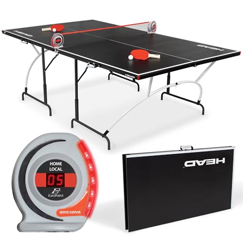 EastPoint Mid-Size Portable Ping Pong Table - 92" x 52" x 30", 2 Paddles & Balls - Foldable Design for Quick Setup - Indoor Ping Pong Game Table - Electronic Scorekeeper & Complete Paddle & Ball Set