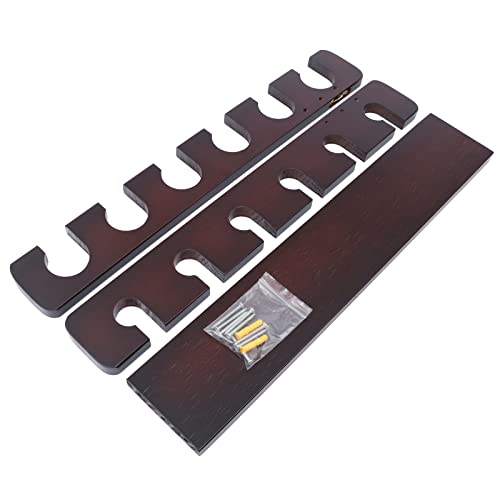 Gdrasuya10 6 Sticks Pool Wall Mounted Rack Billiard Cue Holder Horizontal Pool Organizer Wooden Cue Sticks Rack with 6 Clips for Long Canes and Walking Sticks (Dark Brown)