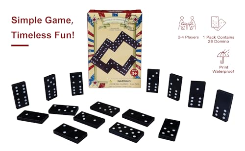 Offelec Wooden Double 6 Domino Set - 28 Tiles Black Dominoes for Kids, Adults, and Family Games Night | Ideal for 2-4 Players | Perfect for Classroom, Party, Travel, and Gifting | Classic Board Game - color: 1 Pack Double 6 Domino
