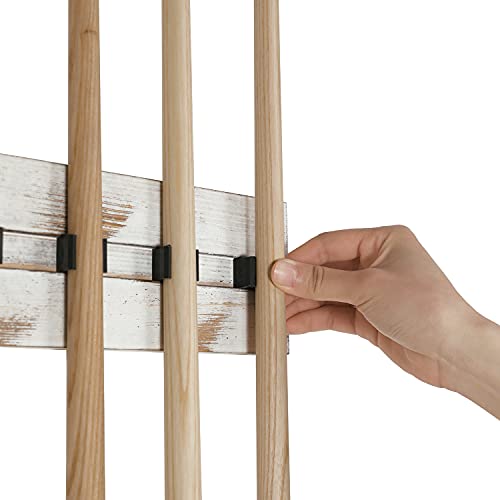 MyGift Vintage Whitewashed Wood Billiards Pool Stick Holder, Wall Mount Pool Cue Rack with Clips, Pool Table Organizer Accessories Set (Cue Rack Only), Holds up to 6 Cues