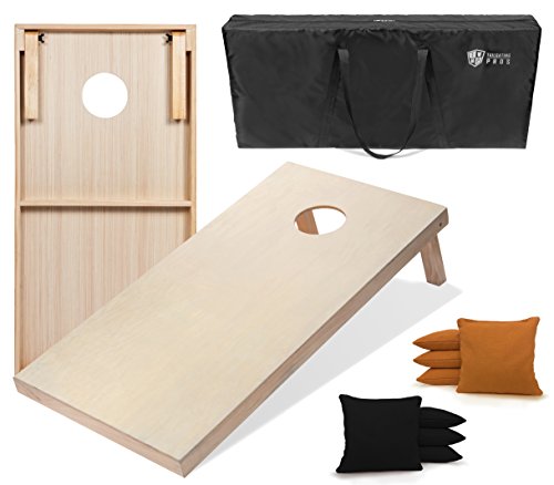 Tailgating Pros 4'x2' & 3'x2' Premium Cornhole Boards w/Carrying Case & Set of 8 All Weather Cornhole Bags - color: Black/Gold
