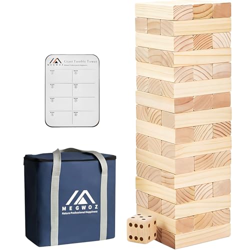 Megwoz Giant Tumble Tower Family Games for Kids and Adults 60 Blocks New Zealand Pine Wooden Blocks Stacking Up to 5 FT for Indoors Outdoors Yard Games for Family - size: L-Up to 5FT