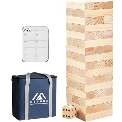 Megwoz Giant Tumble Tower Family Games for Kids and Adults 60 Blocks New Zealand Pine Wooden Blocks Stacking Up to 5 FT for Indoors Outdoors Yard Games for Family - size: L-Up to 5FT