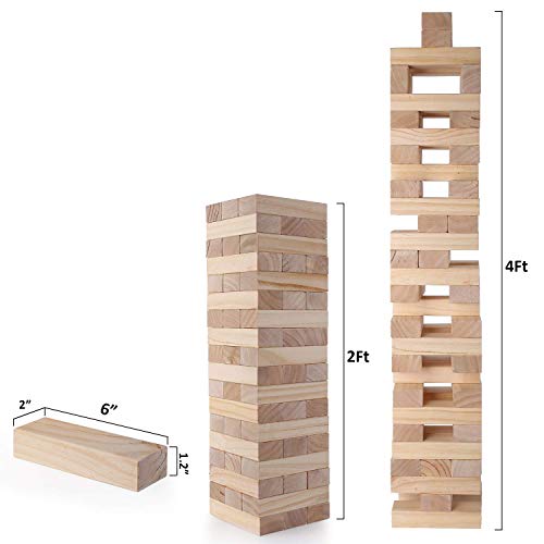 Giant Tumbling Tower Games Wooden Blocks Stacking Game + Tin Can Alley Bean Bag Toss Game for Adult, Kids, Family Fun Outdoor Backyard Games