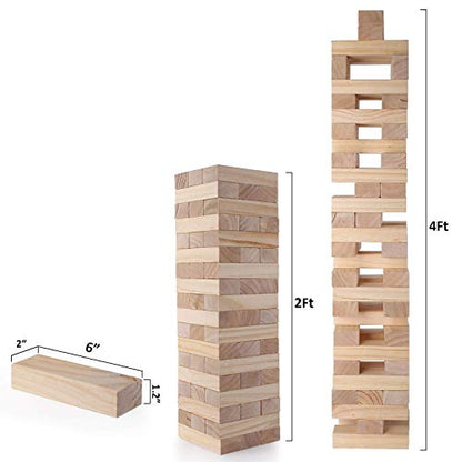 Giant Tumbling Tower Games Wooden Blocks Stacking Game + Tin Can Alley Bean Bag Toss Game for Adult, Kids, Family Fun Outdoor Backyard Games