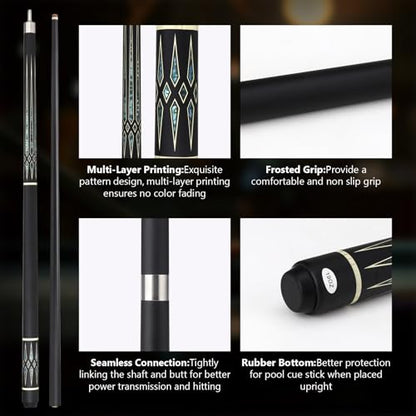Professional Pool Cue Stick with Case, Pool Cue Stick 2-Piece Glass Fiber Billiards Cue Stick Low Deflection Pool Stick for Adults Players, 58" 19oz - size: 11.5mm Tip