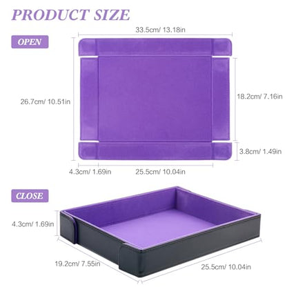 PU Leather Dice Tray Magnetic Folding Dice Rolling Mat with Purple Felt Lining for Dice Games Portable Tabletop Board Games Tray - color: Purple