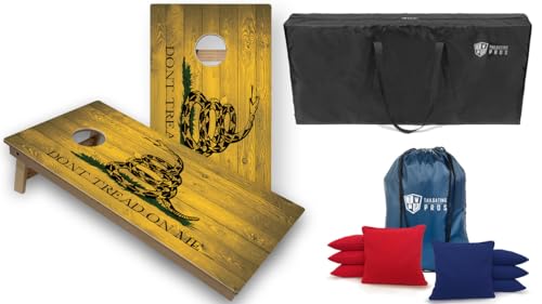 Tournament Grade Tailgating Pros Regulation Cornhole Boards Flag Set - Includes 8 Bean Bags, Carrying Cases, and 4'x2' Corn Hole Toss Game - color: Gadsden Flag