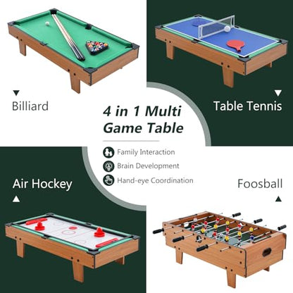 Goplus 4 in 1 Multi Game Table, Combination Game Table Set with Pool Billiards, Air Hockey, Foosball, Table Tennis, Stackable Combo Tabletops for Home, Play Room, Party Family Night - color: Brown