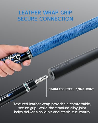 KONLLEN Carbon Fiber Pool Cue Stick 58-inch Professional Pool Sticks for Adults Full Carbon Technology Low Deflection Pool Cue Billiard Cues with 12.5mm Tip (Easy to Control, Pro Taper, Ultra-Smooth) - color: AMG-2F-blue