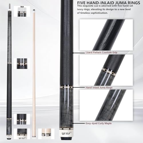 CUEELF Pool Cue Stick Low Deflection Hand-Made Inlay Billiard Cue 58'' Professional Billiard Pool Cue Stick for Adults-12.5mm Tip,3/8 * 8 Joint - color: WD-SM-HB-HUI