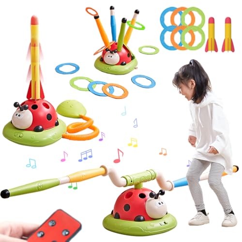 3 in 1 Musical Jump, Toss Ring Game and Stomping Launch Rocket Launcher for Kids Outdoor Toys with Remote Control, Indoor Outside Toy for Kids Ages 4-8 Toys for Ages 5-7 8-13 Birthday Gifts