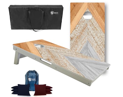 Tailgating Pros All-Weather Cornhole Boards - 4'x2' Weather Resistant Cornhole Set- Carrying Case & Set of 8 Corn Hole Bean Bags w/Tote Included - color: Light Chevron