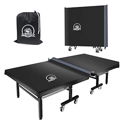 COVERVIN Ping Pong Table Cover,Table Tennis Cover Fits Both Folding Tables & Flat Tables All Weather Waterproof Dustproof UV Protection (Black and Grey)