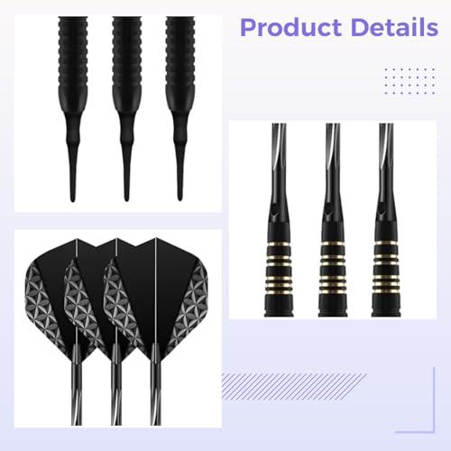 Soft Tip Darts Set with Case, Edge Grip and Nitrotech Shafts, 6.1 in Pet Flights, Black, with Replacement Shafts