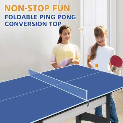 6 * 3Ft Blue Mid-Size Ping Pong Conversion Foldable & Portable Table Tennis Table for Indoor Games - Blue - Professional - Indoor Games - Portable