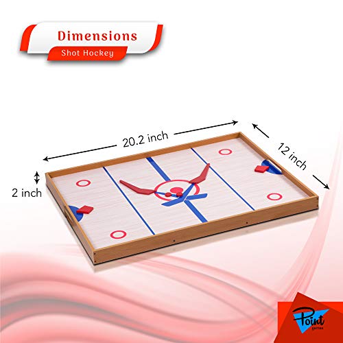 Point Games Small Tabletop Slap Shot Hockey Game, Super Durable Wooden Board with 2 Sticks and 5 Pucks, Great Family Game for Ages 5+