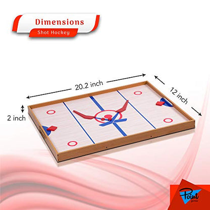 Point Games Small Tabletop Slap Shot Hockey Game, Super Durable Wooden Board with 2 Sticks and 5 Pucks, Great Family Game for Ages 5+
