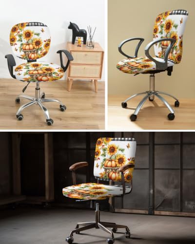 Savannan Office Chair Cover, Autumn Rustic Sunflower Pumpkin Protective Stretch Elastic Universal Cover for Desk Task Chair,Computer Rotating Chair 1 Pcs Maple Leaves Plant Checker