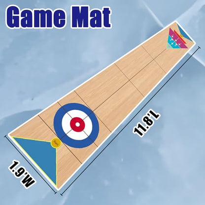 Shuffleboard, Curling and Bowling 3 in 1 Board Game Set,with 8.98 Foot Game Mat,2 Cues,8 Curling Rocks,6 Bowling Pins,Fun Family Game - size: 11.8'L