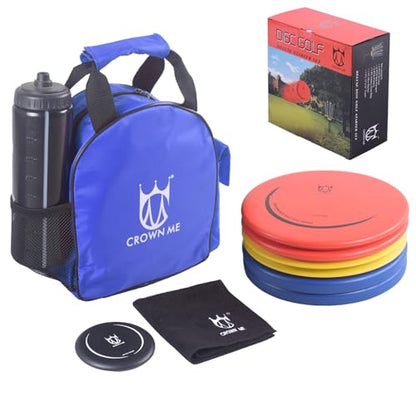 Disc Golf Starter Set, Includes Bag with Water Bottle Pocket and Accessory Pocket, 2 Drivers, 2 Mid-Ranges, 2 Putters, Mini Disc Marker and Towel - color: Blue
