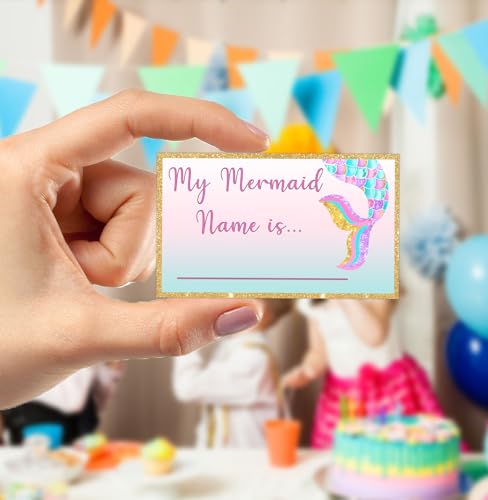 What's Your Mermaid Name, 1 Sign and 30 Name Stickers - style: Mermaid
