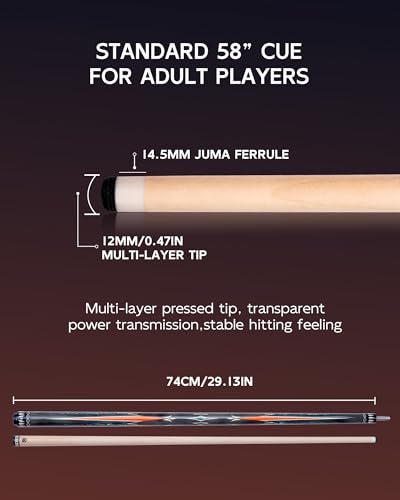 KONLLEN Maple Pool Cue Stick for Adults - Features Low Deflection Shaft, Titanium Alloy 3/8x8 Joint, and 12mm Tip - color: K-02-set