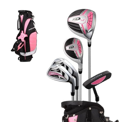 Precise XD-J Kids Golf Clubs Set – Boys’ & Girls’ Junior Golf Set with Lightweight Graphite Shafts, Hybrid, Putter & Stand Bag - color: Pink Ages 6-8, size: Right Hand
