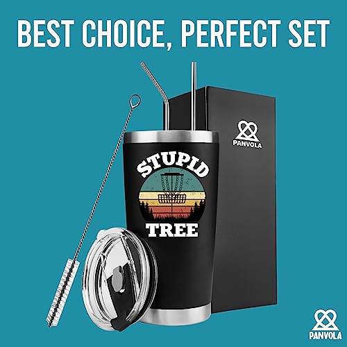 Panvola Stupid Tree Funny Disc Golf Player Gifts For Dad Mom Grandpa Grandma From Son Daughter Husband Wife Vacuum Insulated Tumbler Retro Stainless Steel With Removable Lid Drinkware (20 oz) - style: 20 oz