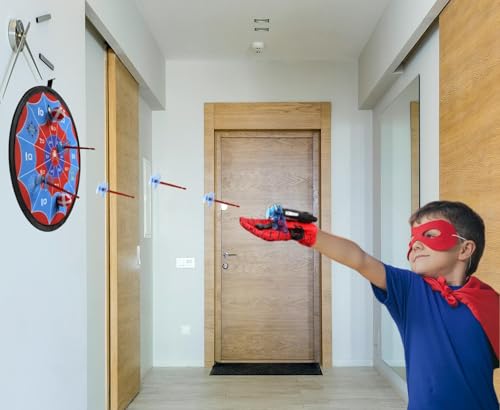 2 Sets Spider Gloves Man Web Shooters Dart Board Toys Sticky Balls for Kids, Hero Cosplay Kids Launcher Toys Set for Birthday Party Christmas Halloween