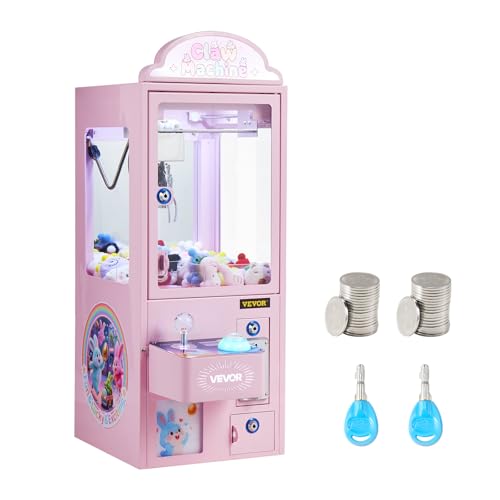 VEVOR Claw Crane Machine, Medium-Sized Arcade Game Machine with Light & Sound, Adjustable Steel Claws, Precise Toy Candy Grabber Prize Dispenser Vending Toy, for Commercial Home Parties Cinema, Pink - color: Pink, style: Classic clip-on