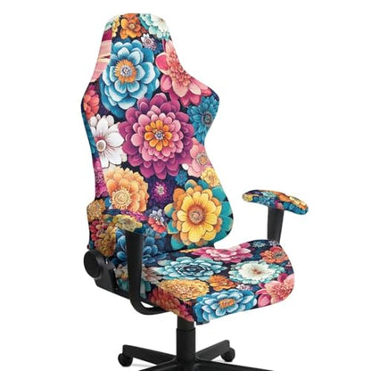Suobstales Boho Mandala Flower Pattern Gaming Chair Covers Waterproof Cat Scratch Proof Stretch Game Chair Cover with Armrest Anti-Scratch Protection for Ergonomic Gaming Rotating Desk Chair - color: Boho Mandala Flower