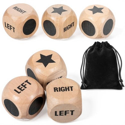 6 Pcs Left Right Center Game Dice 1 Inch Wooden Dice with Drawstring Bag Convenient Easy to Store Carry Around Set Accessorie for Family Travel Indoor Outdoor
