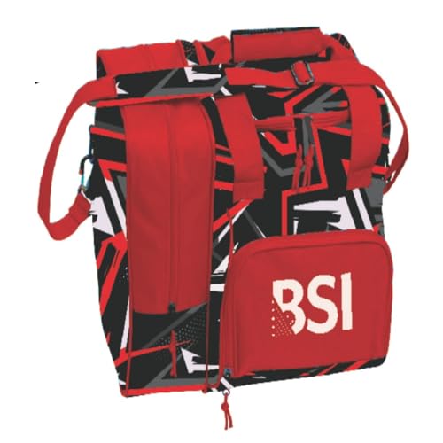 BSI Deluxe Single Ball Tote Bowling Bag with Shoe Compartment & Accessory Storage - color: Red/Black