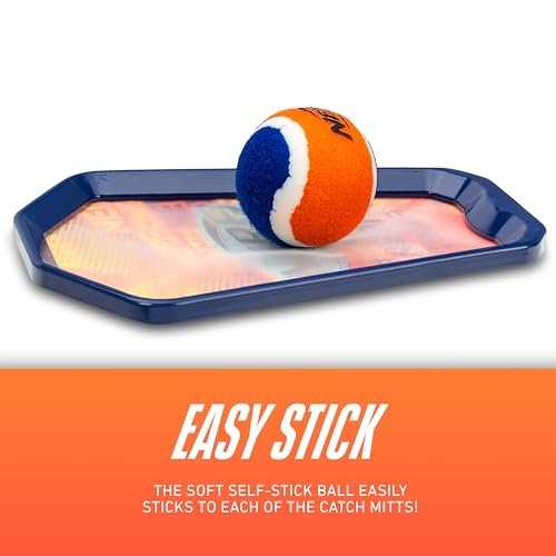 Nerf Toss and Catch Game with Paddles + Ball - Tennis Catch Game with (2) Self- Stick Paddles - Perfect Kids Beach Toy + Backyard Set - Includes 2 Sticky Mitts + Tennis Ball