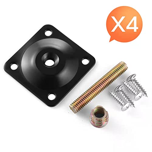 Leg Mounting Plates, 4 Sets Furniture Leg Attachment Plates, 5/16"(M8) Industrial Grade Flat Mounting T-Plates with Hanger Bolts, Screws, Strengthen Weak Furniture Repair Damaged Sofa Couch Seat - color: Black