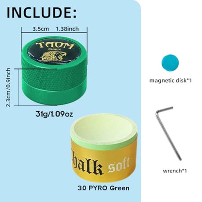 TAOM Pool Chalk Holder Round Shaped Practical Tool Billiards Accessories Magnetic Mini Chalk Tip Case Container Round Box Billiards - color: 5-Green Holder with SOFT Chalk