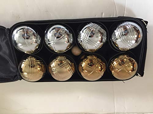 BuyBocceBalls Listing - 73mm Metal Bocce and Petanque Set with 8 Gold and Silver Balls (4 Striping Patterns) and Green Bag - Single