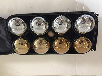 BuyBocceBalls Listing - 73mm Metal Bocce and Petanque Set with 8 Gold and Silver Balls (4 Striping Patterns) and Green Bag - Single