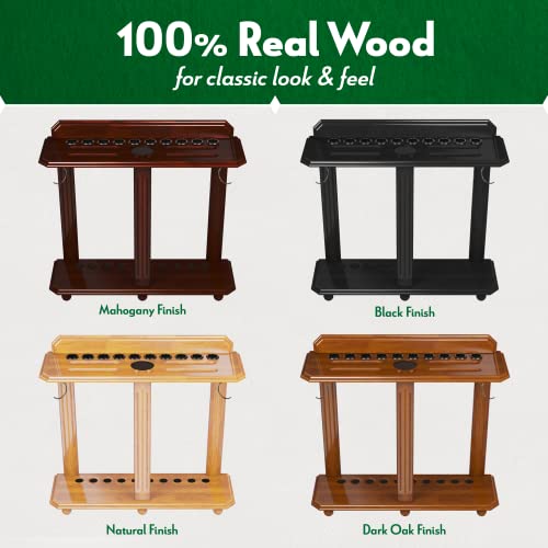 Pool Stick Rack - Cue Rack Only - Wood Floor Stand Holds 10 Pool Sticks and a Full Set of Balls - Billiards Accessories – Black